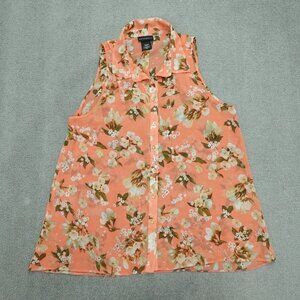 Metaphor Blouse Top Women's Size Large Pink Floral Sleeveless Collared